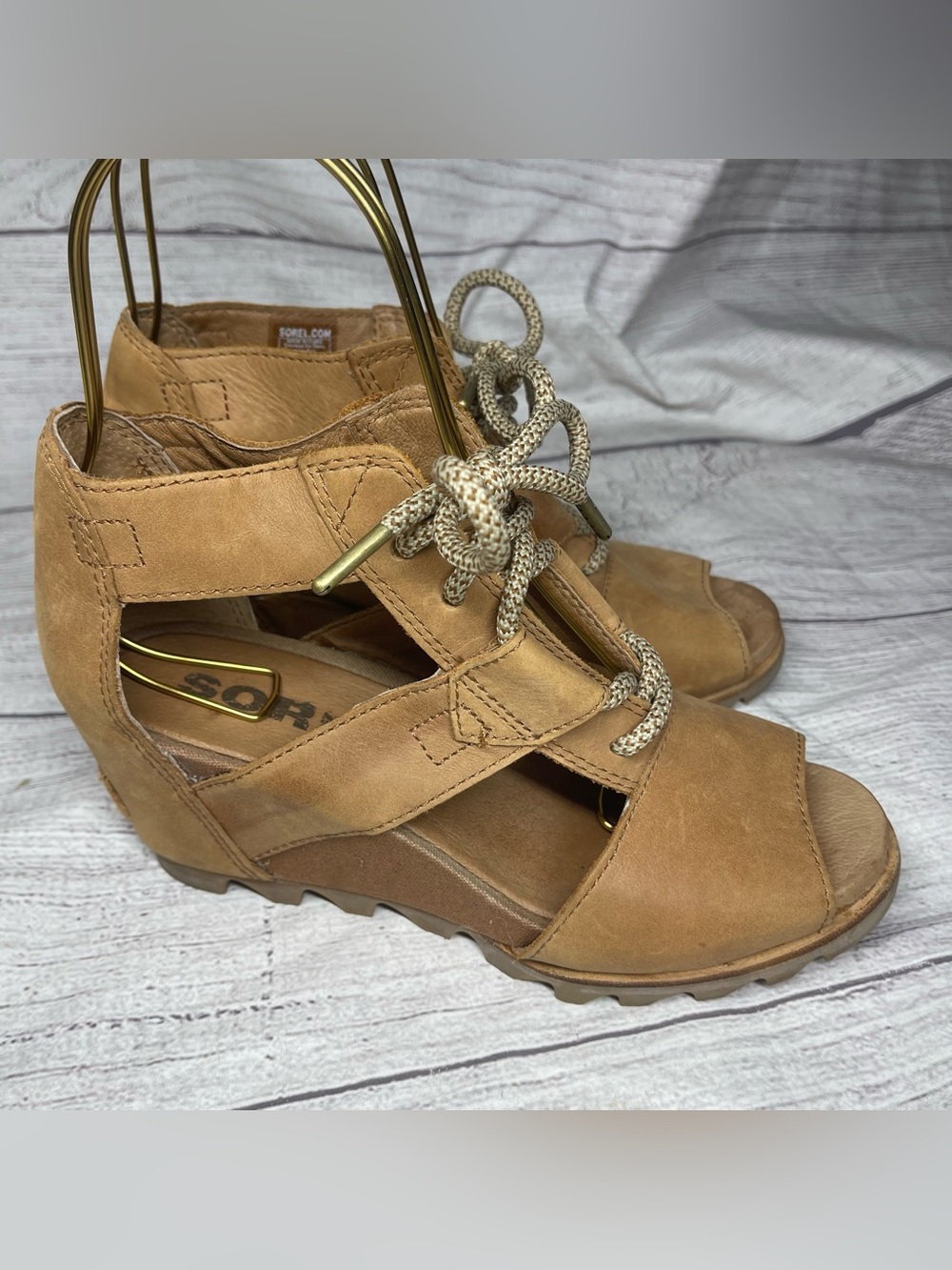 Sorel Women’s 8.5 Joanie Wedge Brown Leather Sandals